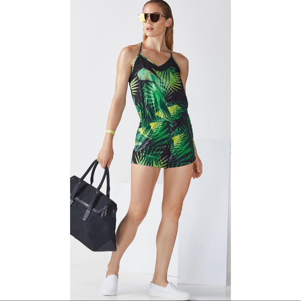 Fabletics Dash Romper in Rainforest/Safari Print